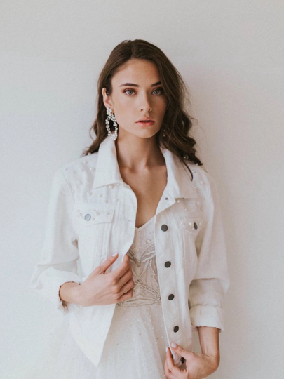 Bridal Shower Gift, Bride Denim Jacket With Pearls, Customized Personalized Jacket, Bride To Be, Gift
