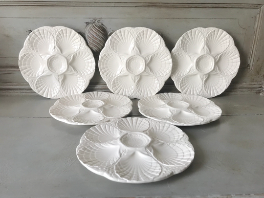 Vintage White Oyster Plates, Sarreguemines, Earthenware, Seafood Platter, Stoneware, Tableware, Ironstone, French Brocante M1771-76