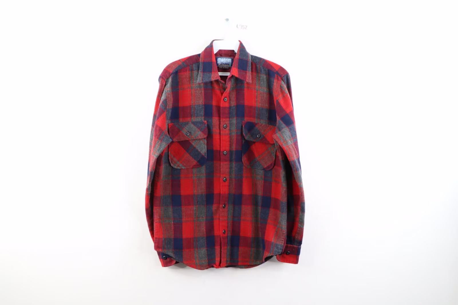 80S Rockabilly Mens Small Double Pocket Wool Blend Plaid Button Shirt