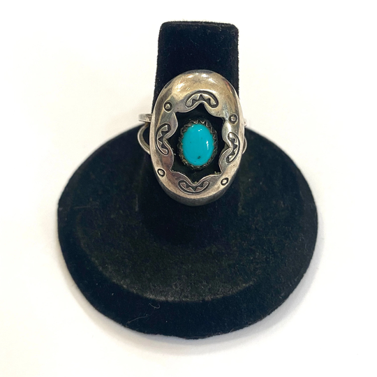 Size 6.5 Carolyn Pollack Sterling Silver Shadow Box Turquoise Ring, A093
