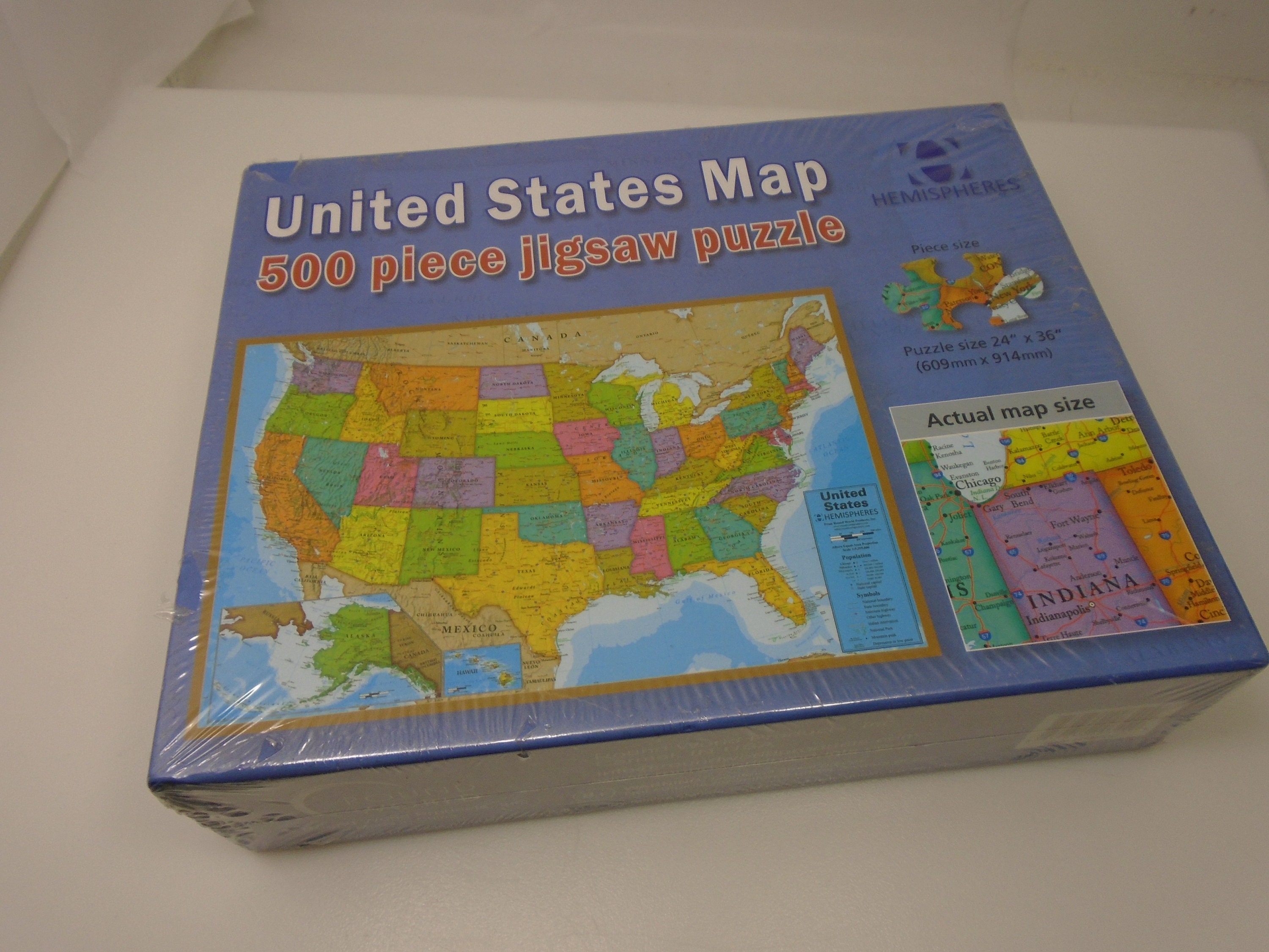 United States Map 500 Large Piece 24x36 in Hemispheres Factory Shrink Wrap Sealed Educational & Cities Scaled Us - Hmp02