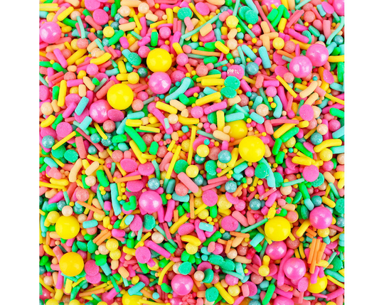 Piñata Sprinkle Blend - A Mix Of Jimmies, Non-Pareils, Sugar Pearls, & Sixlets in Shades Pink, Peach, Coral, Yellow, Green & Turquoise