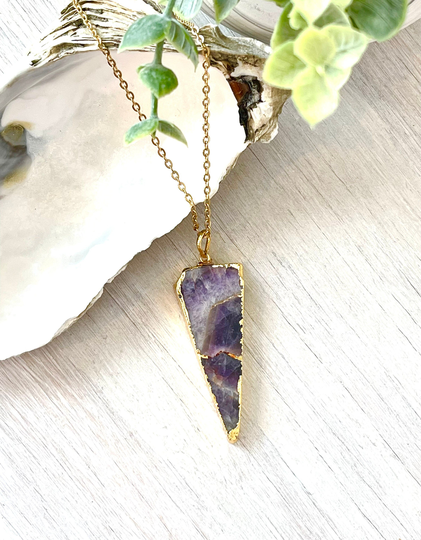 Amethyst Gemstone Necklace, February Birthstone, Birthday Gift For Her, Sliced Zodiac Jewelry, Birthstone Jewelry