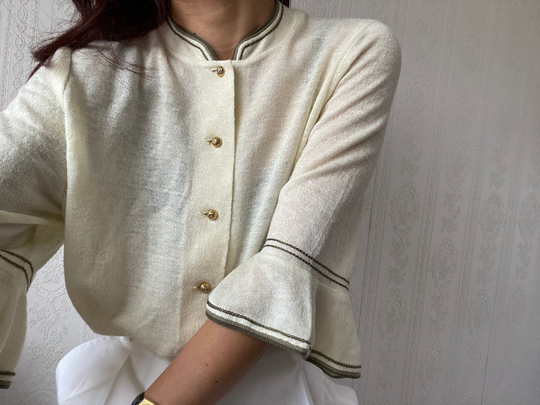 Vintage Wool Blend Half Sleeve Mandarin Bell Cuffs Blouse/ 3xl - Petite 4xl