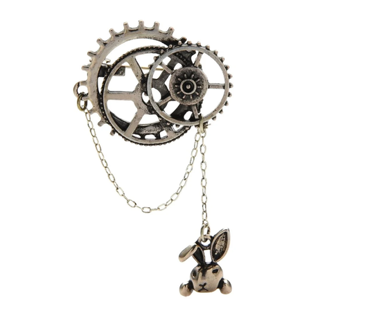 New Arrival Tin Alloy Horological Gear Vingtage Enamel Brooch Pins Rabbit Head Chain Badge Men & Women Gift
