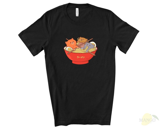 Cute Japan Cat T-Shirt, Ramen Cat, Sushi & Food Tee, Bowl, Kawaii Shirt, Noodles, Crazy Lady, Anime Tee