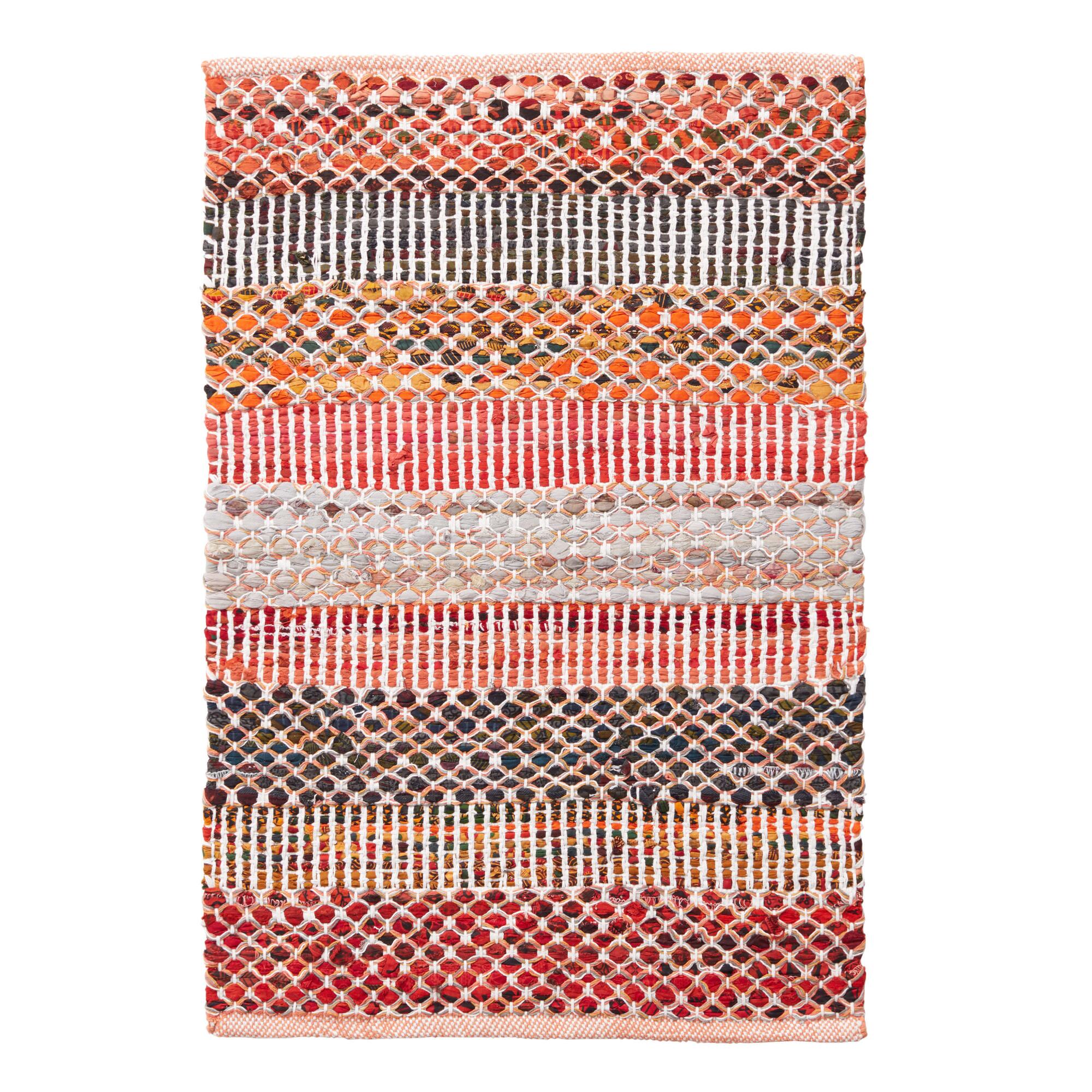 Orange Wide Stripe Cotton Chindi Area Rug: Red - 2' x 3' by World Market