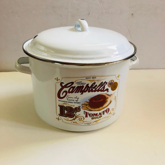 Campbell's 12 Cent Jersey Tomato Soup Stew Metal Enamel Stock Pot Free Shipping Collectible Farmhouse Country Kitchen Vintage 2001