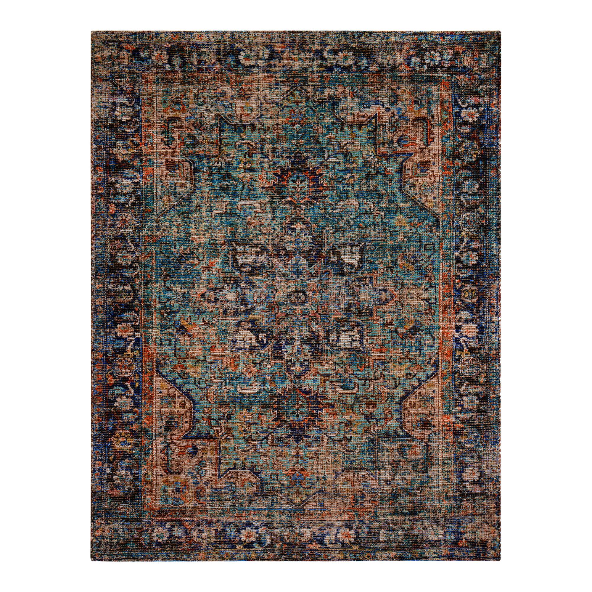 Distressed Persian Style Jute Blend Hazaran Area Rug: Blue/Multi - Natural Fiber - 8' x 10' by World Market
