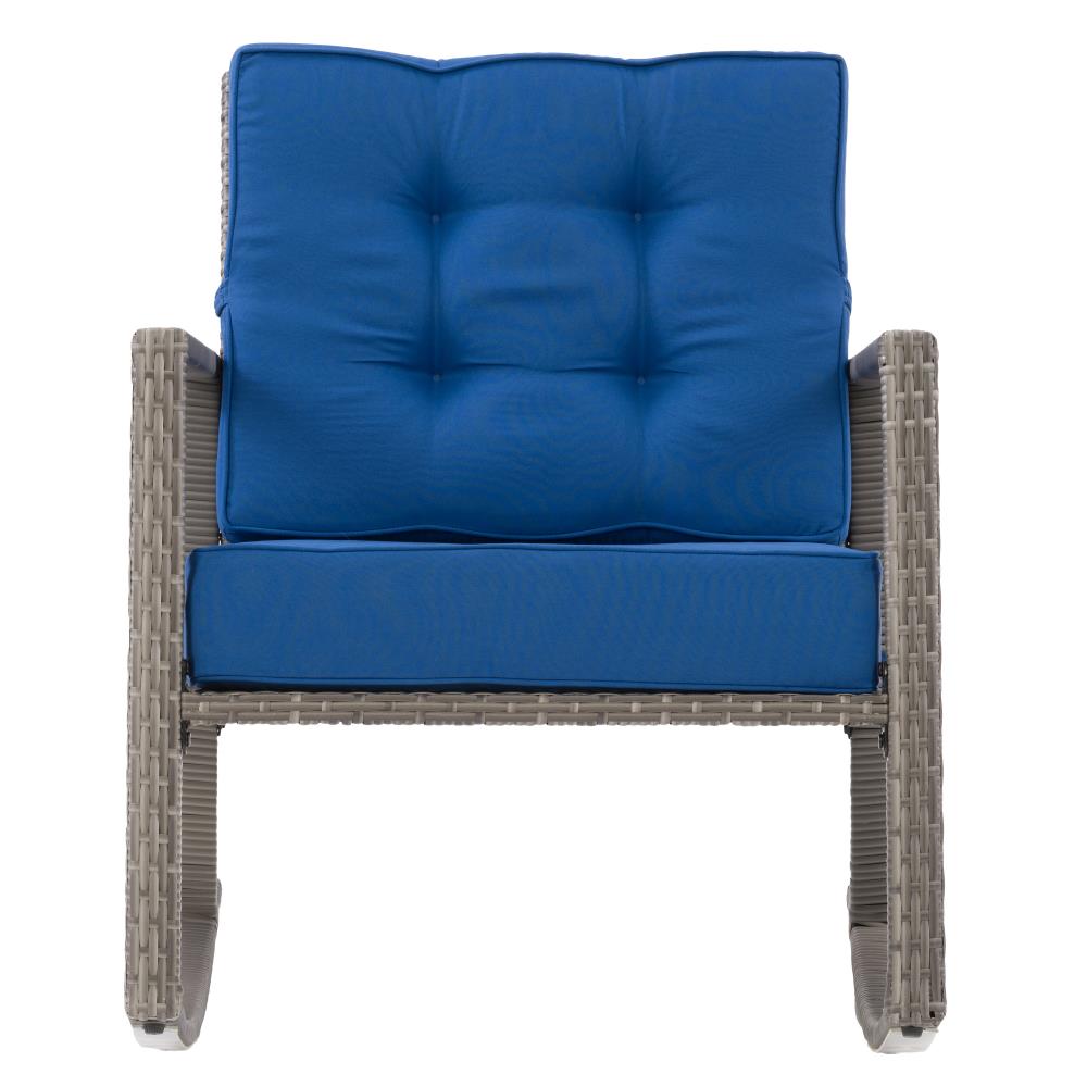 CorLiving Parksville Wicker Blended Grey Metal Frame Rocking Chair(s) with Cushioned Seat | PRK-252-R