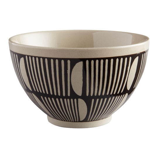 Black And Sand Half Moon Wax Resist Noodle Bowl - Stoneware by World Market