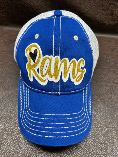 Rams Football Trucker Hat - Royal Blue & Gold Yellow White Customizable