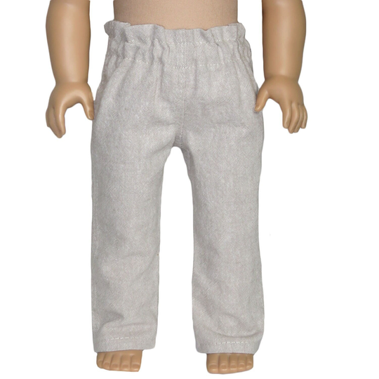 18" Doll Pants. Natural Linen-Blend Paperbag 18 Inch American Made Girl Clothes