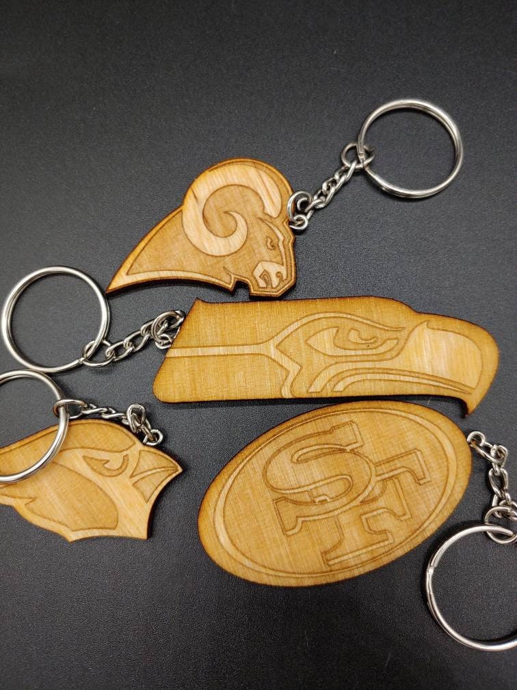 Nfl, Nfc West, Team Logo Keychains, Laser Cut & Engraved On Wood