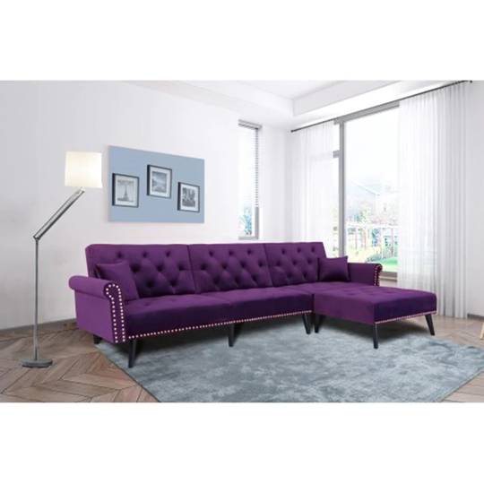 Clihome Sectional sofa Modern 2-Piece Polyester/Polyester Blend Purple Living Room Set | RYS-W223S00001