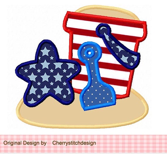 Personalized 4Th Of July Patriotic Sand Bucket Star Shovel Applique Shirt Or Bodysuit Girl Boy