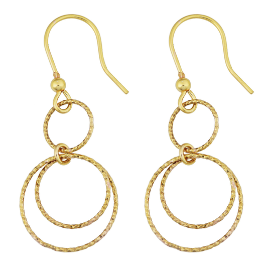18K Yellow Gold Over Sterling Silver Diamond-Cut Loops Dangle Earrings