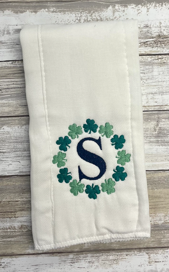Shamrock Clover Frame Monogrammed Burp Cloth Personalized