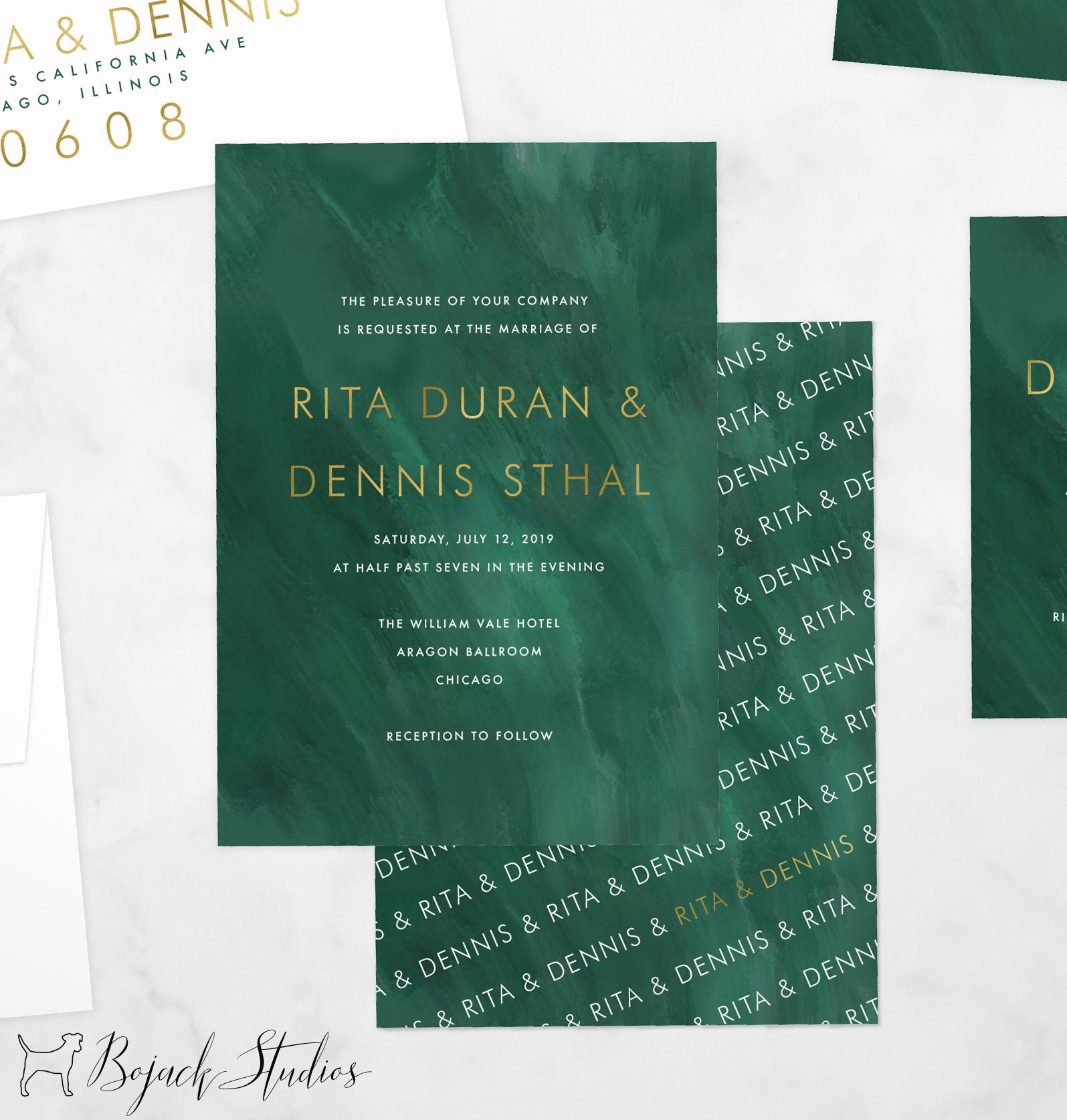 Watercolor Wedding Invitations, Custom Wedding, Printable Invitation, Printed Invite, Emerald Green 18025