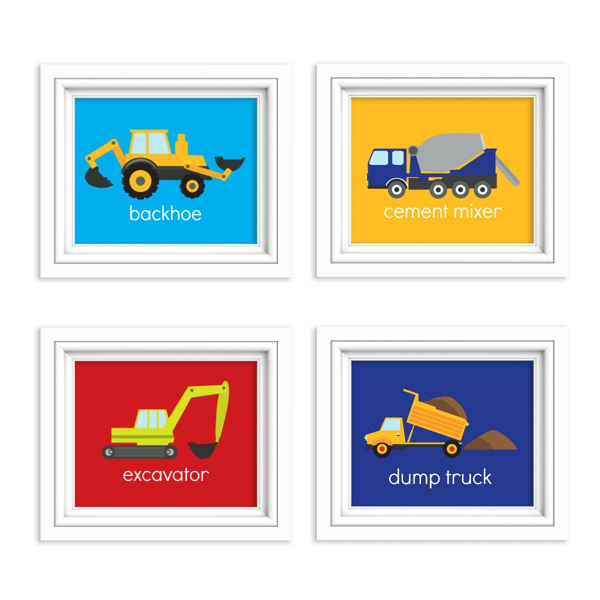 Construction Wall Art, Boys Room Decor, Set Of 4 Prints
