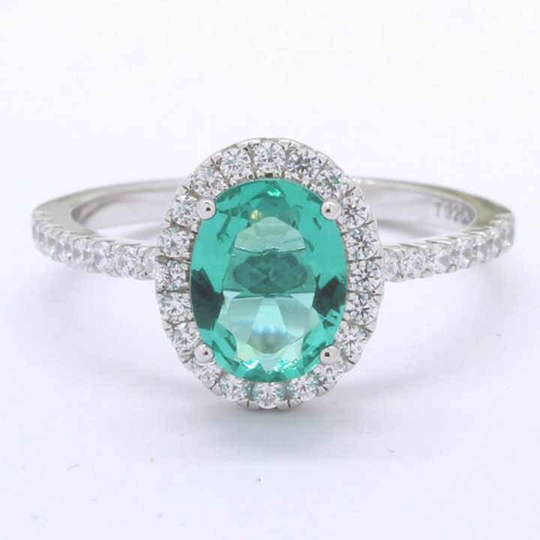 Paraiba Tourmaline Ring, Oval Cut Halo 925 Sterling Silver, Engagement Pavé Birthday Gift For Her