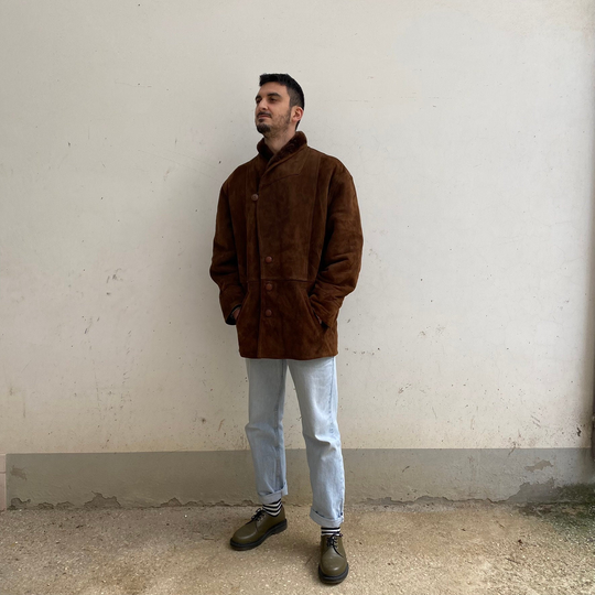 Original Shearling Vintage 70S/Men's Coat Original Sheraling Leather Ram Shearling Jacket
