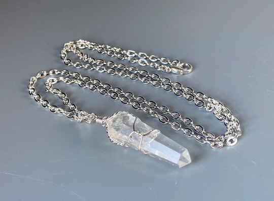 Clear Quartz Wire Wrapped Pendant Necklace