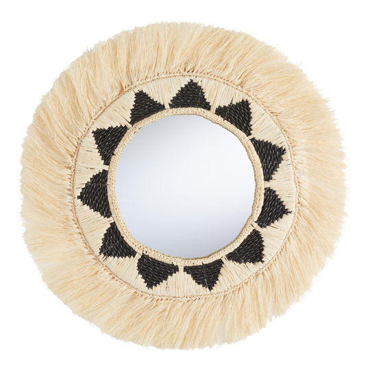 Round Sisal Fringe Wall Mirror: Natural - Natural Fiber - Medium by World Market