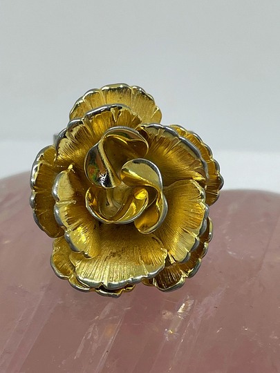 Vintage Gold Rose Adjustable Statement Ring Mid-Century Costume Jewelry Large Flower Cottagecore 1950's Cocktail