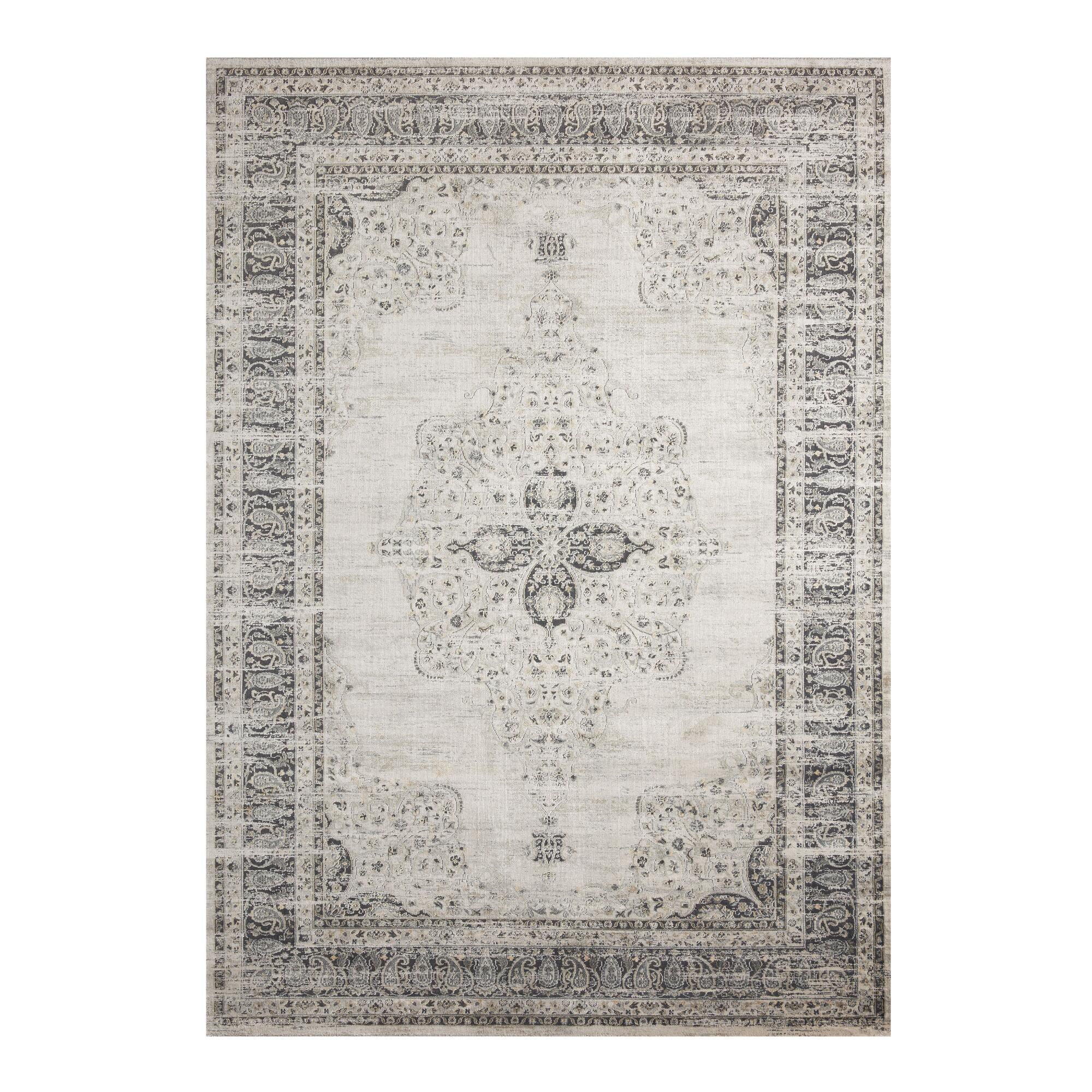 Gray Distressed Persian Style Pearl Area Rug - Polyester - 8' x 10' by World Market
