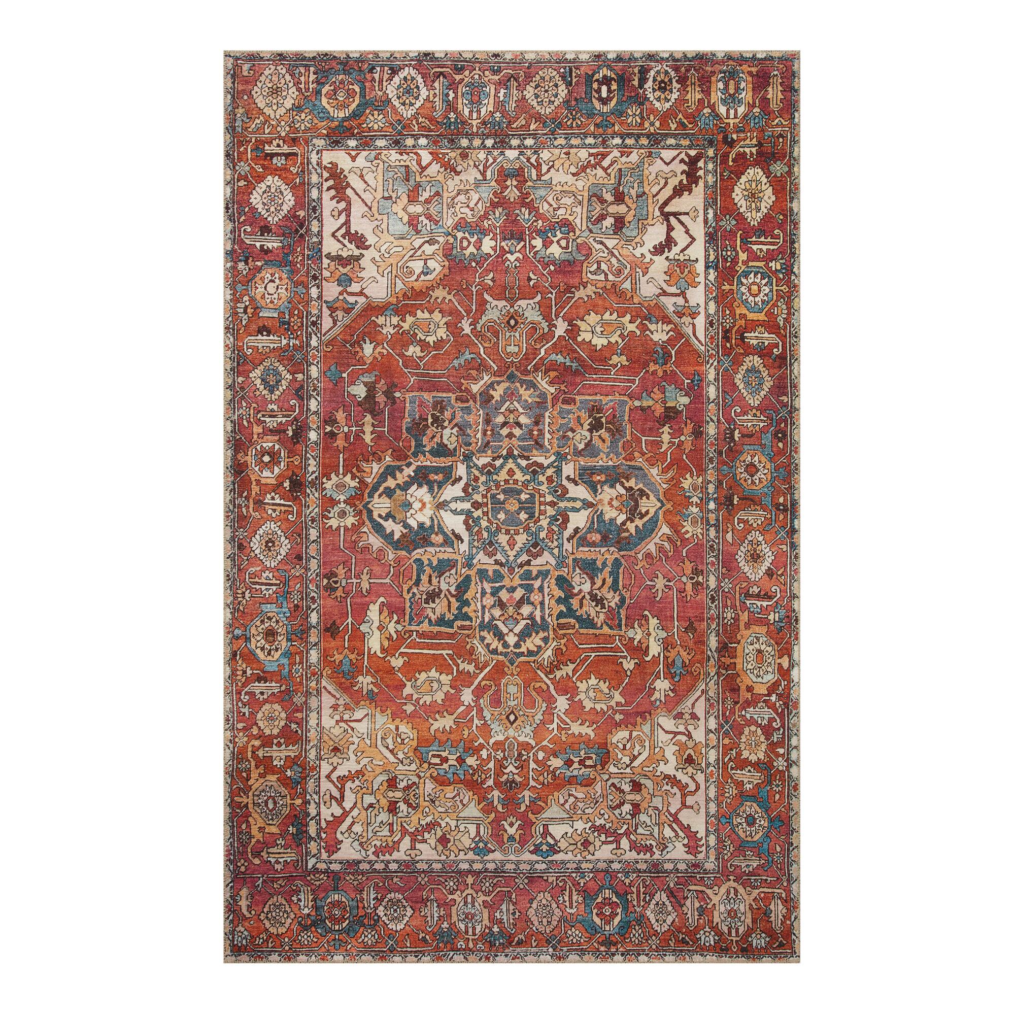 Rust and Blue Persian Style Adana Area Rug: Multi - Polyester - 4' x 6' by World Market