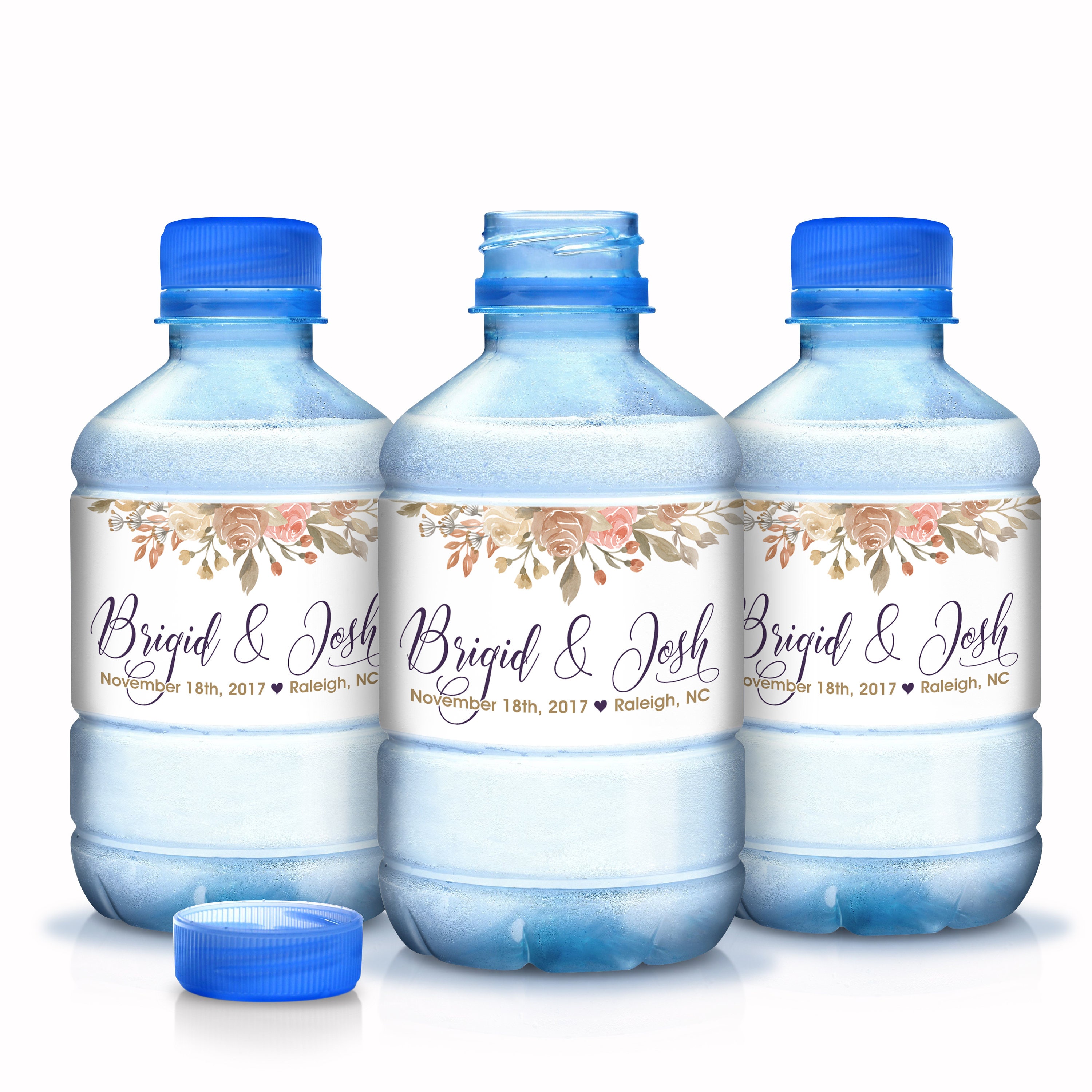 30 Wedding Water Bottle Labels, Personalized Fall Roses Welcome Bags