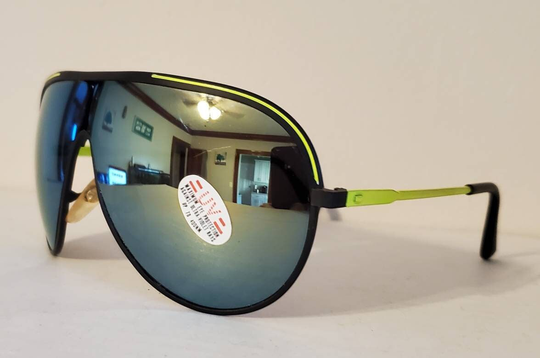 Vintage Aviator Sunglasses // Mirror Lenses Neon Yellow Trim Metal Frames 90S Party Glasses Summer Beach Sunglasses Vtg Nos