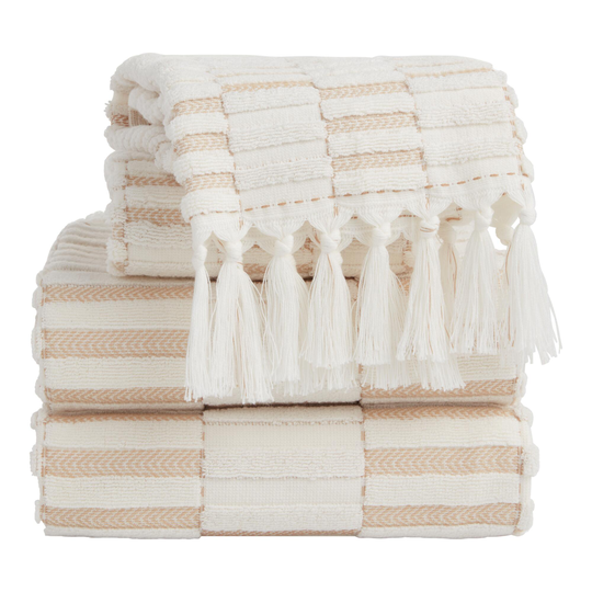 Tan And Ivory Striped Sculpted Sloan Towel Collection by World Market