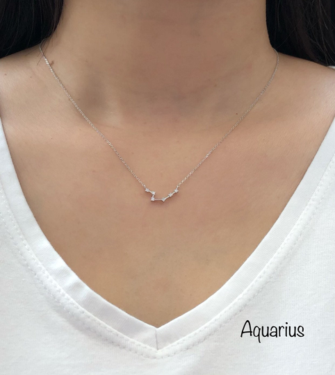 Aquarius Necklace, Constellation Sterling Silver Zodiac Jewelry, January Birthday Gift, February Celestial Jewelry