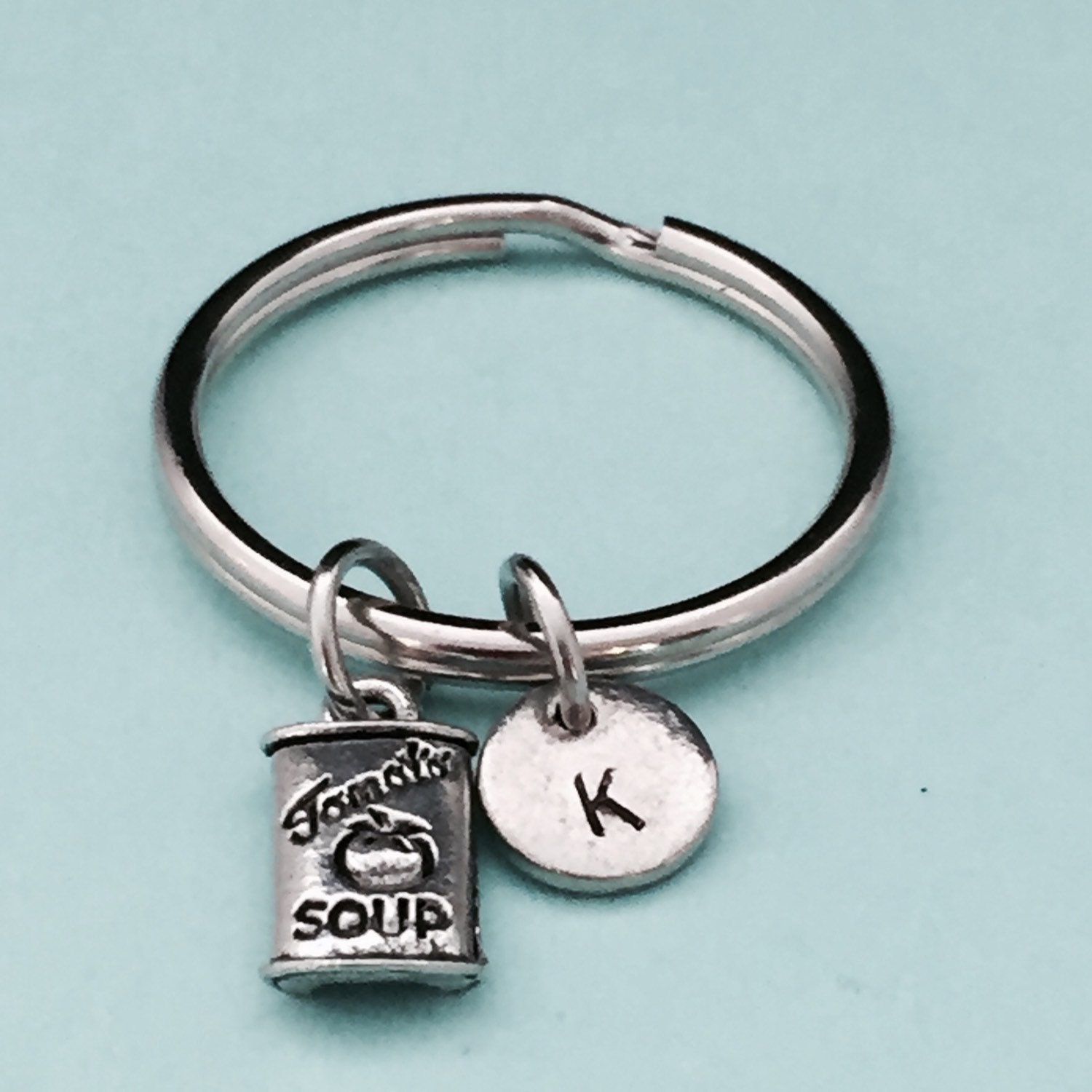 Tomato Soup Keychain, Food Charm, Personalized Initial Monogram, Tomato Charm
