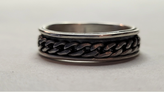 Sterling Silver Spinner Ring With Stainless Steel Curb Chain