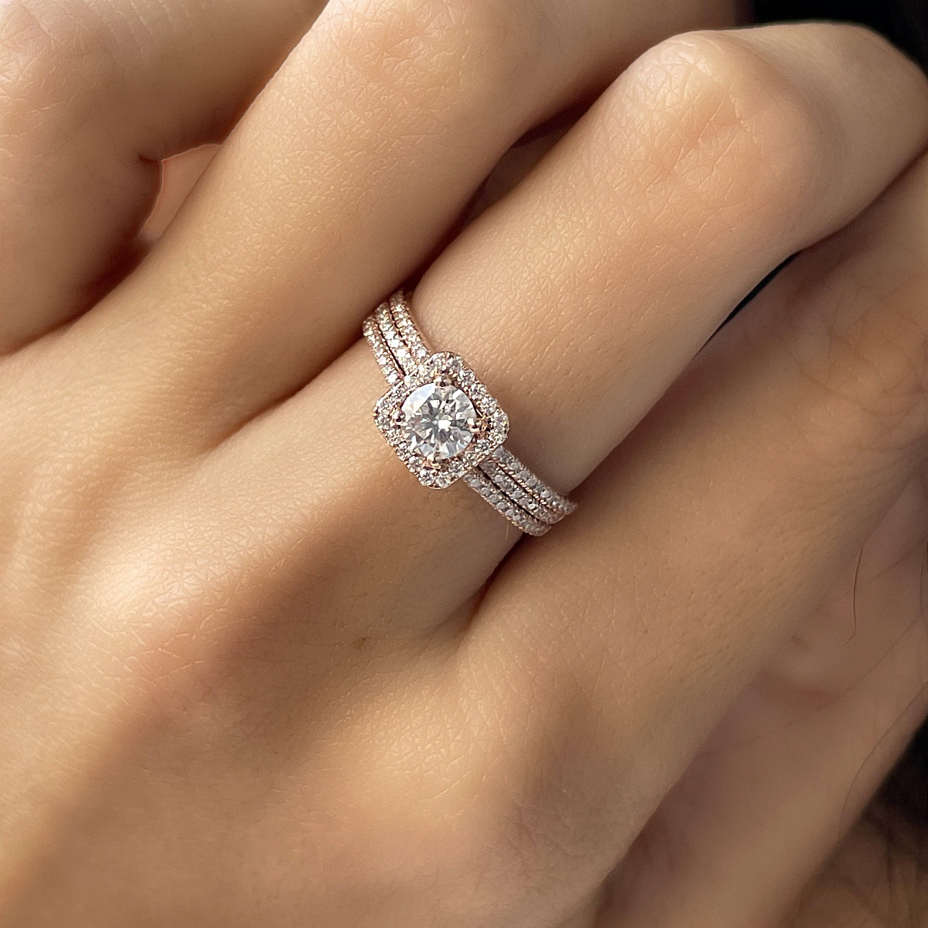 Engagement Ring Set, 1 Ct Moissanite Solitaire Ring, With Band, Rings Set