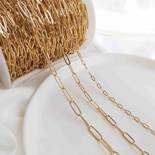 14K Gold Plated Rectangle Cable Chain, Bulk Chains, Unfinished Tone Jewelry Making Necklace 39"
