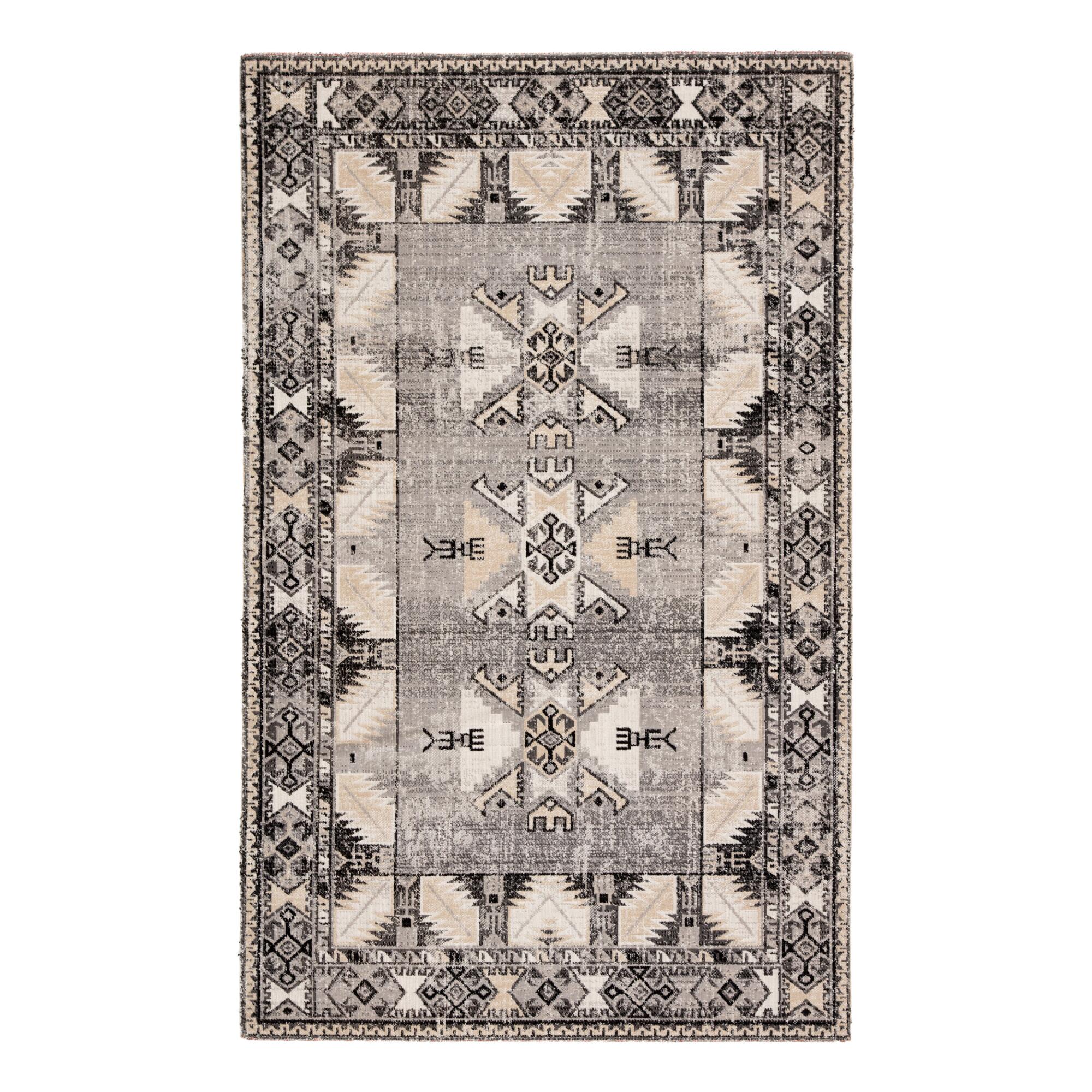 Gray and Beige Geometric Merit Indoor Outdoor Patio Rug - Polypropylene - 5' x 8' by World Market