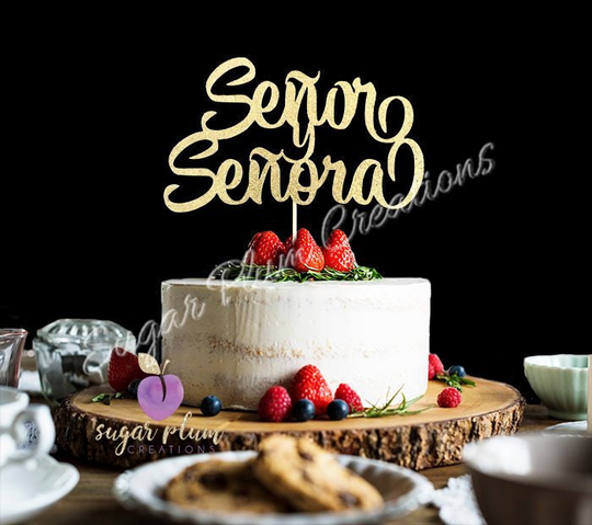 Senor Y Senora Cake Topper, Mr & Mrs Spanish Wedding Engagement Topper