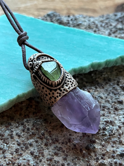 Amethyst & Peridot Necklace Woodland Fairy Hippie Boho Shaman Earthy