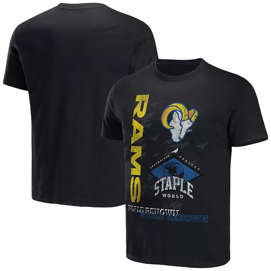 Men's NFL x Staple Black Los Angeles Rams World Renowned T-Shirt, Size: Medium
