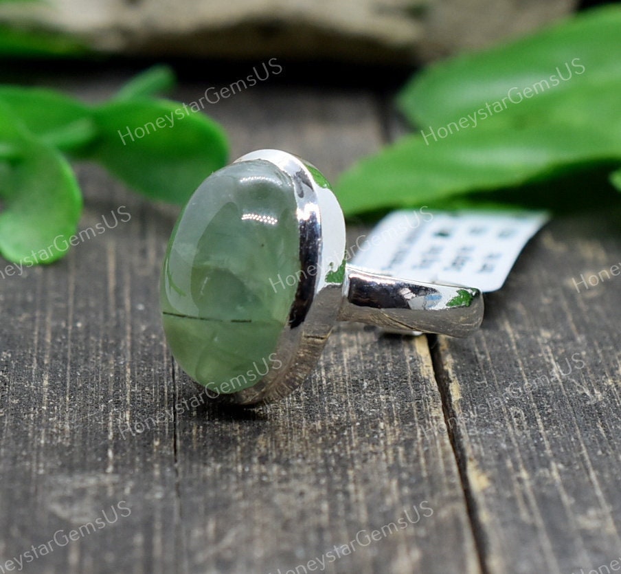 Prehnite Ring 8 & Us Silver Ring, Fine Jewelry, Statement Gift For Mother, Rings For Women, Costume Jewelry #ia 12/13 Jade