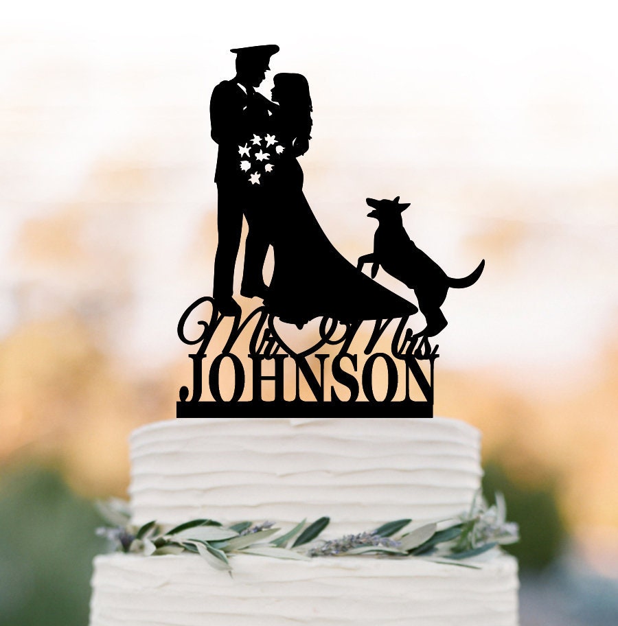 Police Cake Topper Wedding Cake Toppers With Dog, Man Groom & Bride Silhouette Funny Wedding Police Man