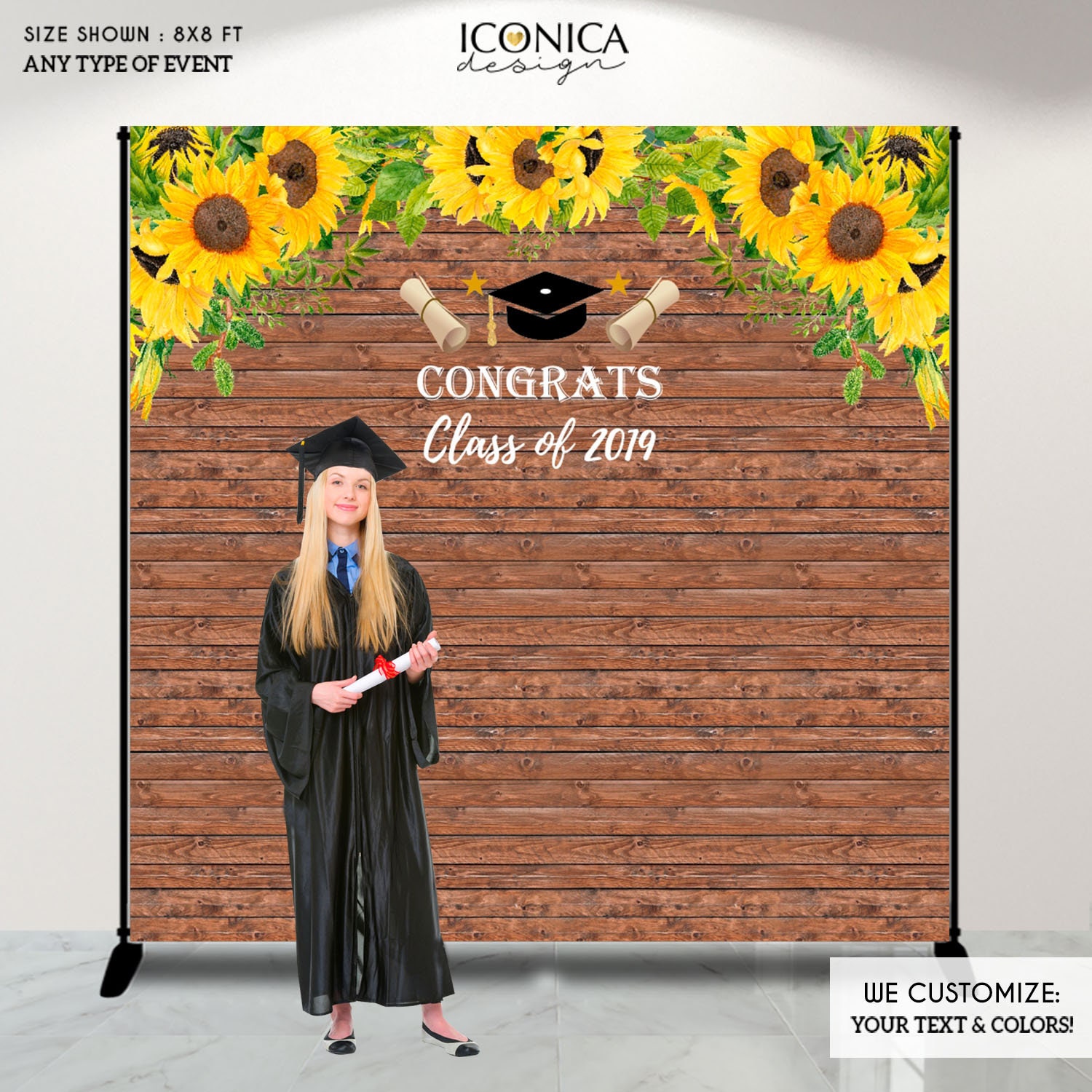 Graduation Party Backdrop, Virtual Graduation, Prom Decorations, Rustic Sunflowers Photo Backdrop, Printed Or Digital File