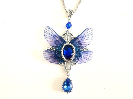Blue Fairy Wing Necklace & Acanthus Leaf