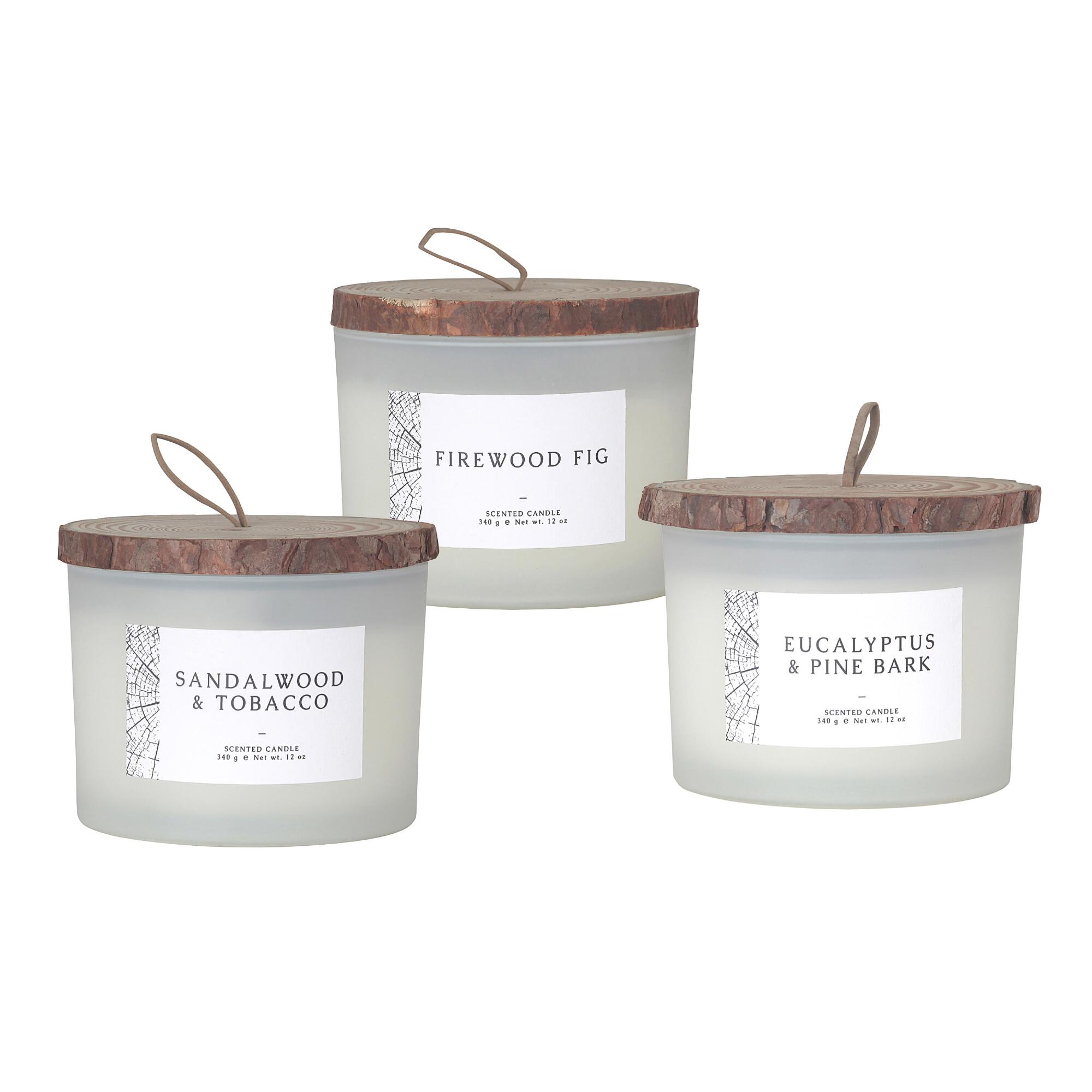 Frosted Glass And Wood Slice Scented Candle: White - Wax by World Market