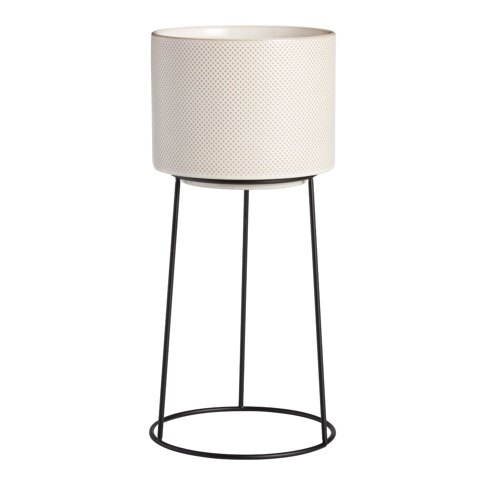 Ivory Ceramic Amelia Planter with Metal Stand by World Market