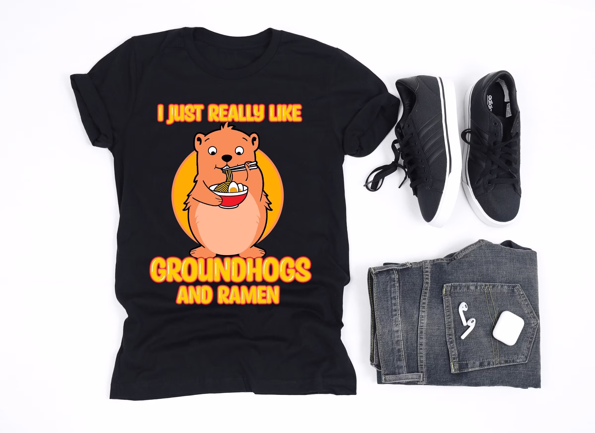 I Just Really Like Groundhogs & Ramen Shirt, Groundhog Lover Gift, V-Neck, Tank Top, Sweatshirt, Hoodie